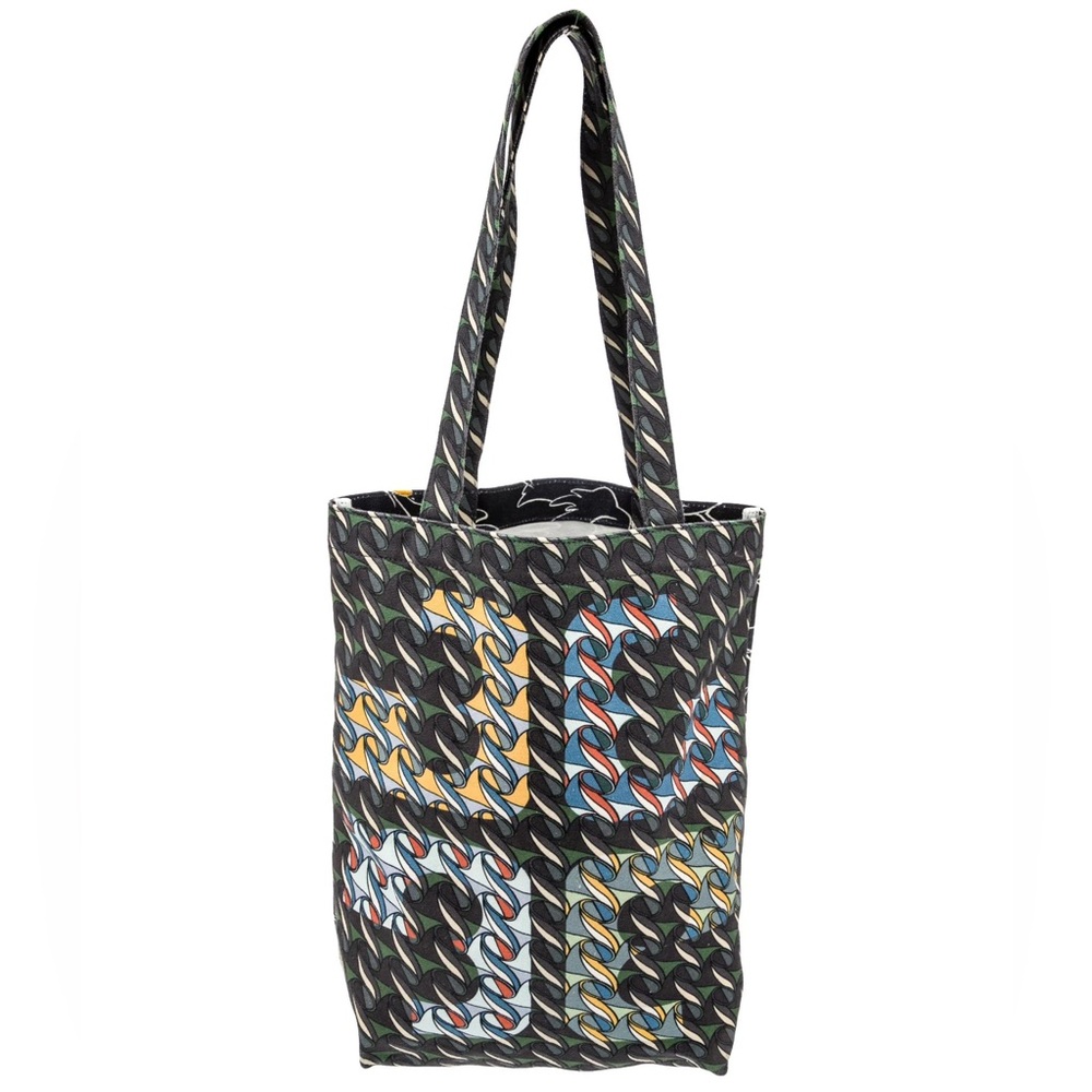 Tory Burch Printed Canvas Open Tote Curly Ribbon Swan Black- NWOT - Picture 2 of 12